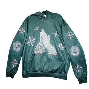 Our Lady of Sorrows Graphic Hoodie – Oversized Fit – Rhinestone Praying Hands –